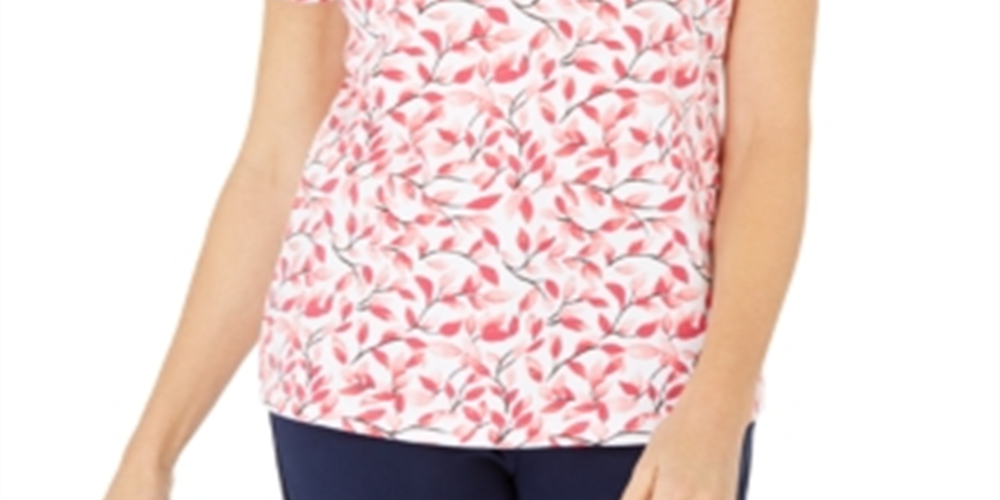 Karen Scott Top Henley Estampado Feminino Rosa Tamanho Médio
