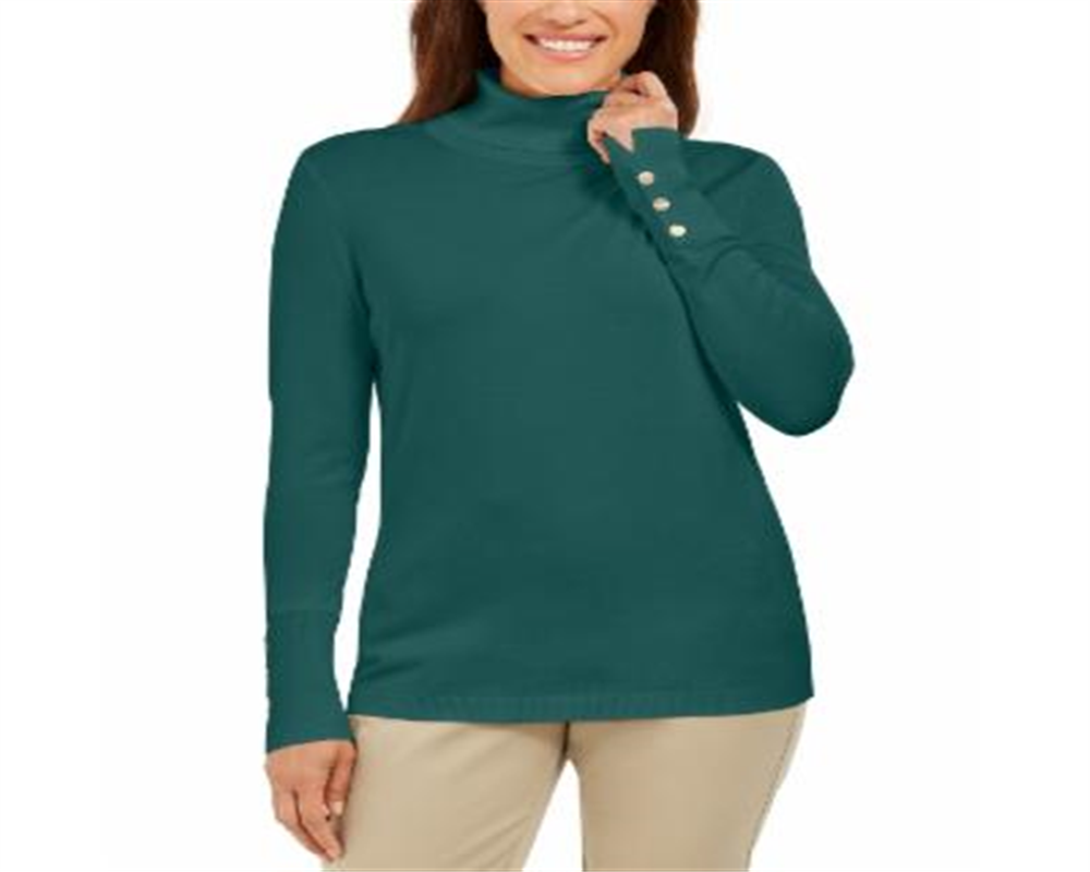 JM Collection Suéter Feminino Mangas Curtas Gola Alta Verde Tamanho P