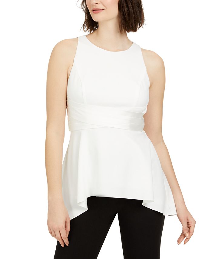 Adrianna Papell Top peplum feminino com amarração nas costas, branco, tamanho 18