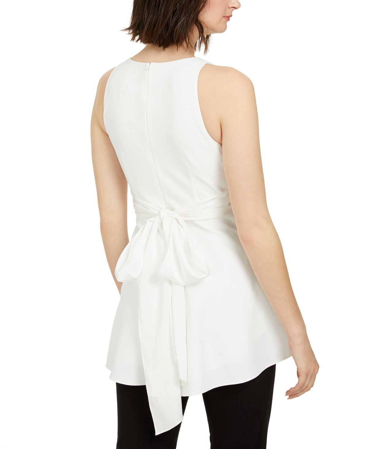 Adrianna Papell Top peplum feminino com amarração nas costas, branco, tamanho 18