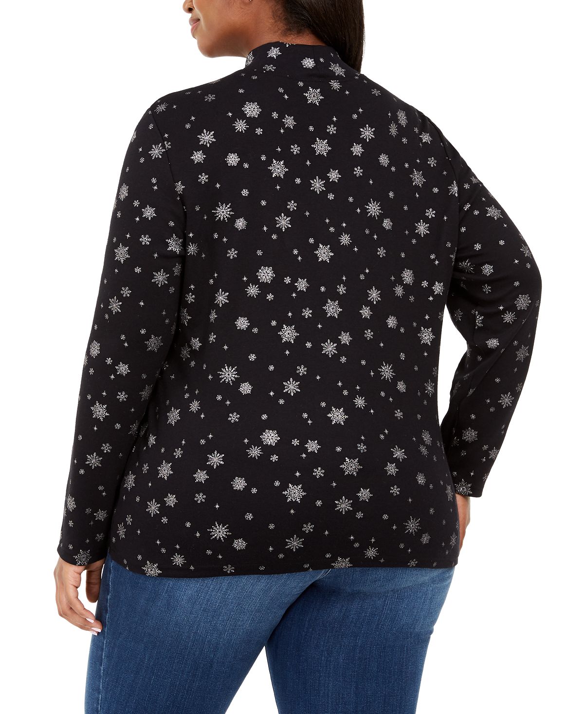 Karen Scott Plus Snowy Glory Estampado Mock Neck Top Feminino Preto Tamanho 0X