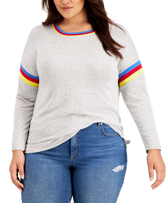 Blusa feminina plus size listrada estilo &amp; co, marrom, tamanho 3X