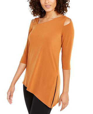 Blusa feminina Alfani com recorte assimétrico - marrom, tamanho pequeno G