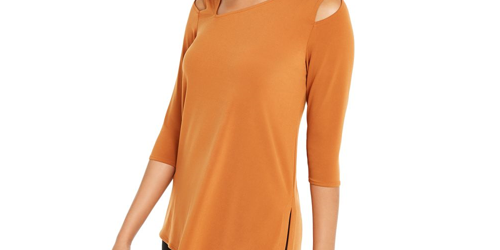 Blusa feminina Alfani com recorte assimétrico - marrom, tamanho pequeno G