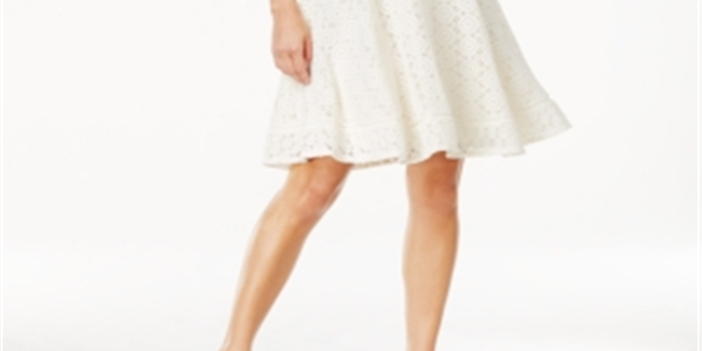 Vestido feminino Charter Club com ajuste evasê e renda, tamanho pequeno e médio, branco