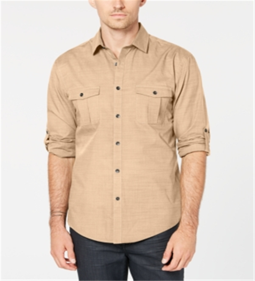 Camisa texturizada Warren Woven masculina Alfani com botões, marrom, tamanho XXX-G