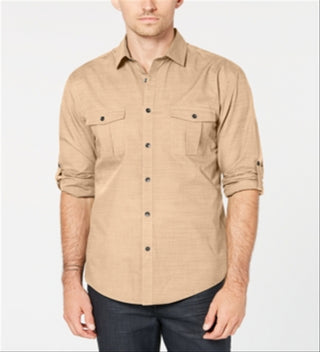 Camisa texturizada Warren Woven masculina Alfani com botões, marrom, tamanho XXX-G
