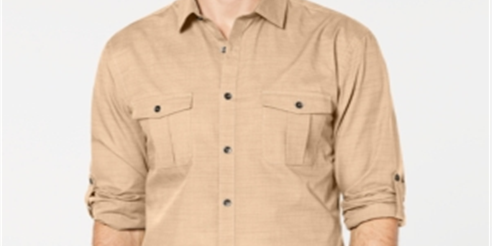 Camisa texturizada Warren Woven masculina Alfani com botões, marrom, tamanho XXX-G