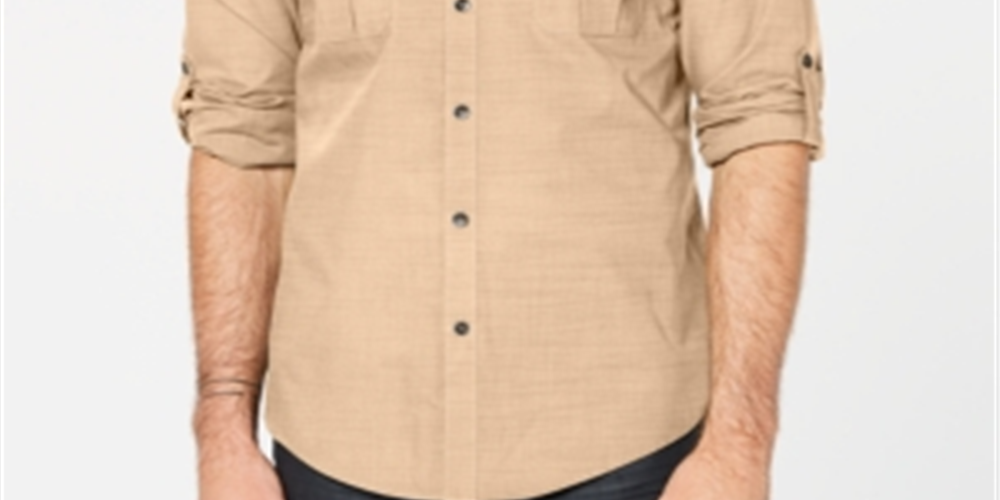 Camisa texturizada Warren Woven masculina Alfani com botões, marrom, tamanho XXX-G