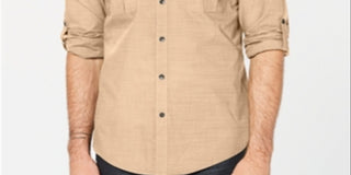 Camisa texturizada Warren Woven masculina Alfani com botões, marrom, tamanho XXX-G