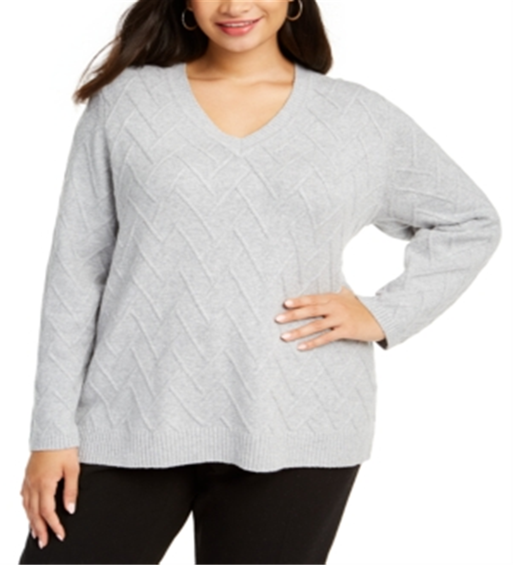 calvin-klein-womens-plus-chevron-stitch-v-neck-sweater-gray-size-0x