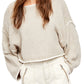 Top curto feminino Free People, manga comprida, gola redonda, marrom, tamanho extragrande