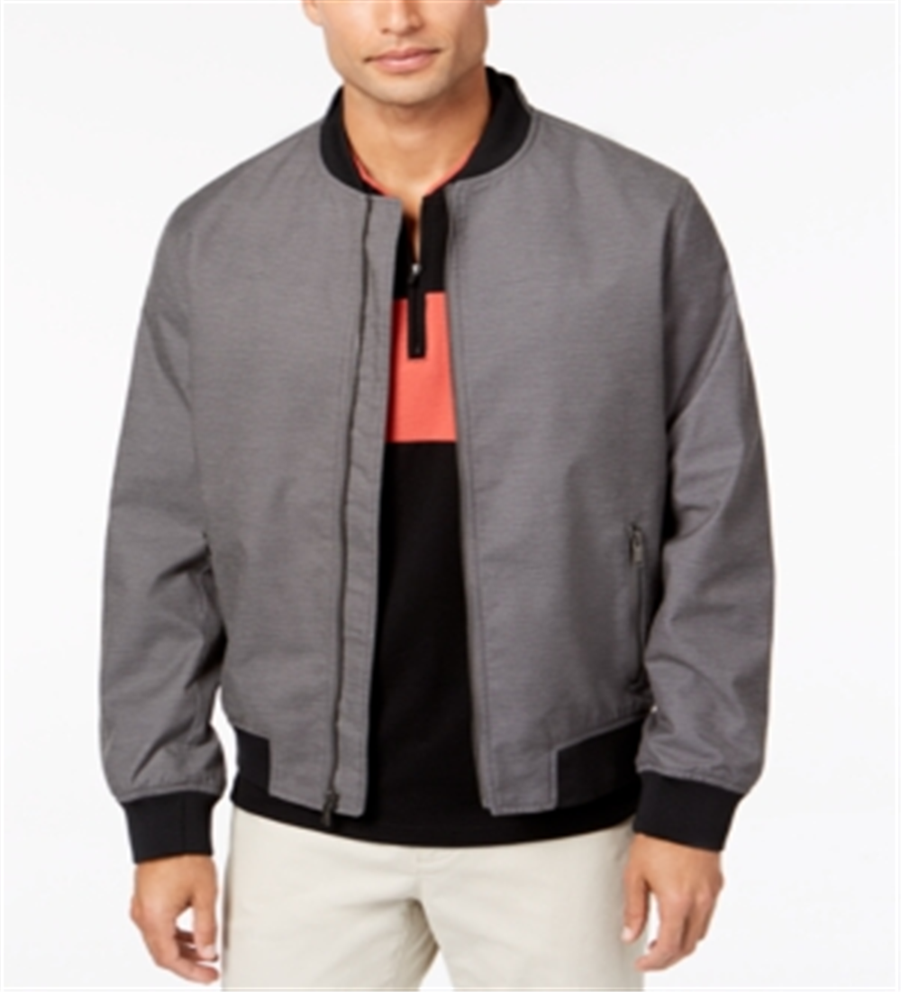 Jaqueta bomber canelada Alfani masculina, cinza mesclado, tamanho XX-G