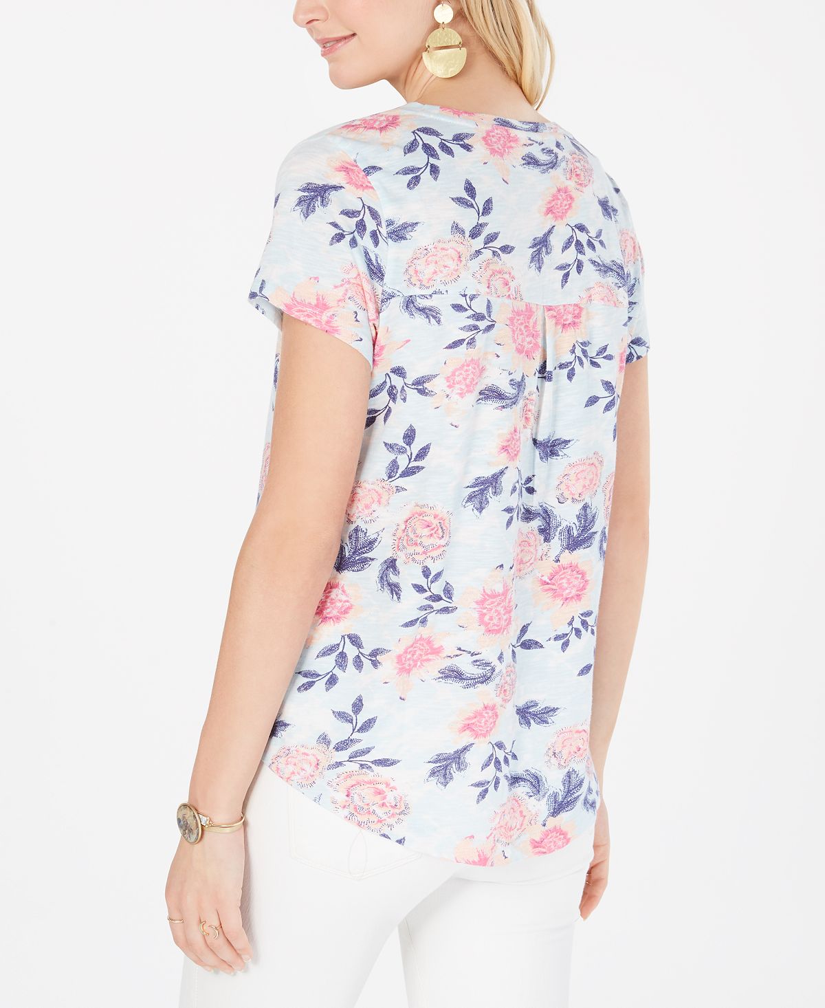 Blusa feminina de algodão com estampa floral estilo &amp; co, azul, tamanho grande