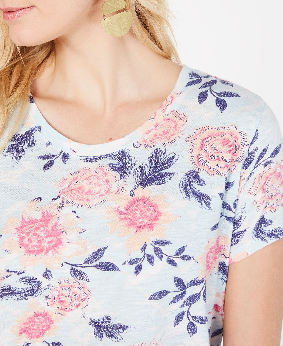Blusa feminina de algodão com estampa floral estilo &amp; co, azul, tamanho grande