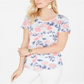Blusa feminina de algodão com estampa floral estilo &amp; co, azul, tamanho grande