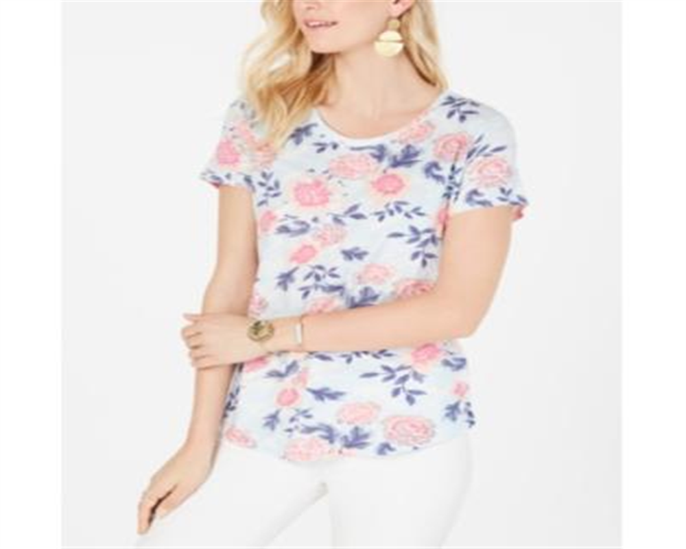 Blusa feminina de algodão com estampa floral estilo &amp; co, azul, tamanho grande
