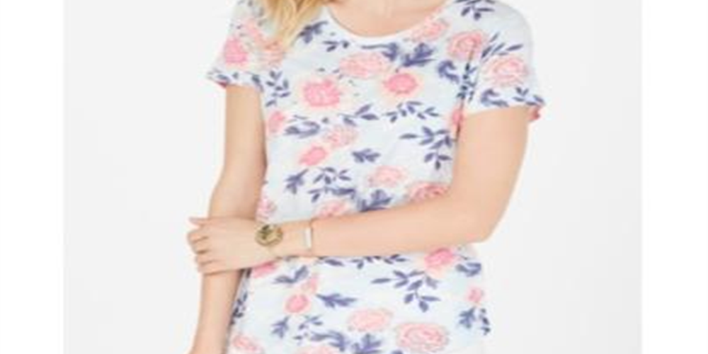 Blusa feminina de algodão com estampa floral estilo &amp; co, azul, tamanho grande