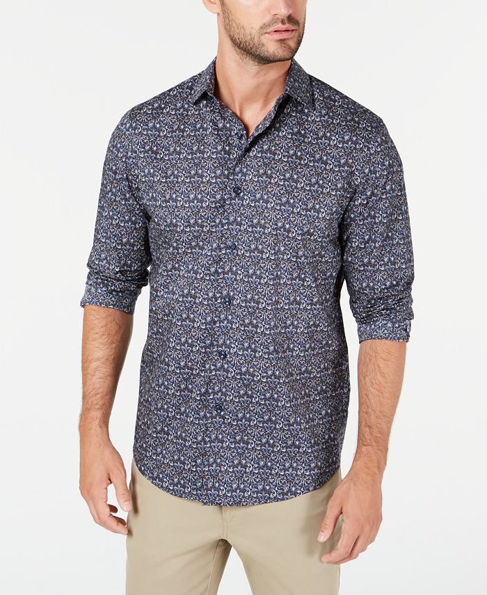 Camisa masculina de algodão com estampa de tapeçaria Tasso Elba, azul, tamanho 2XL