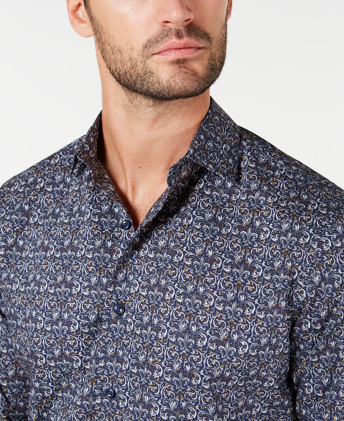 Camisa masculina de algodão com estampa de tapeçaria Tasso Elba, azul, tamanho 2XL