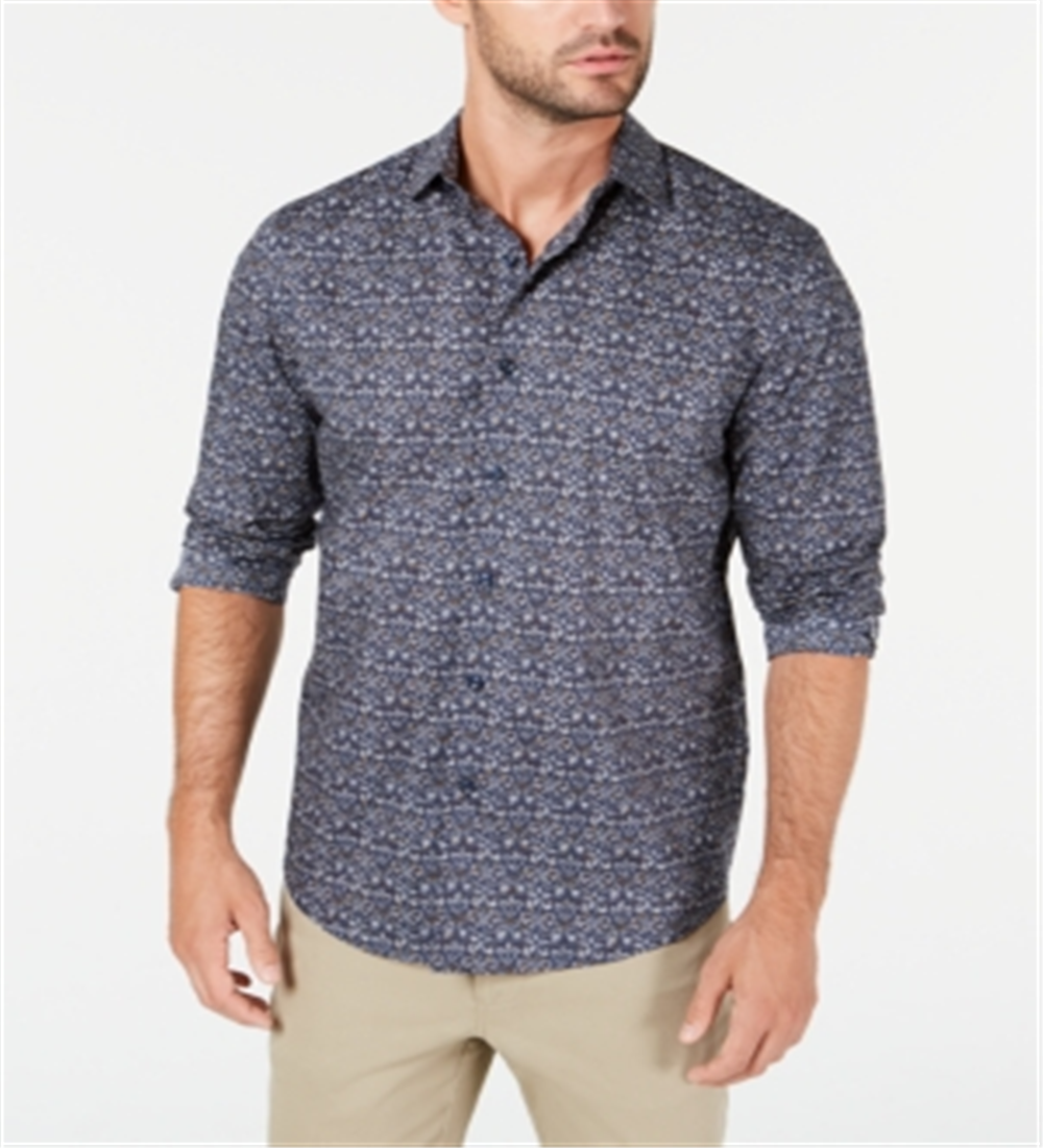 Camisa masculina de algodão com estampa de tapeçaria Tasso Elba, azul, tamanho 2XL