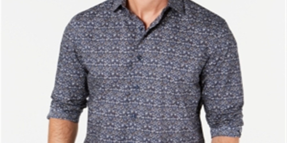 Camisa masculina de algodão com estampa de tapeçaria Tasso Elba, azul, tamanho 2XL
