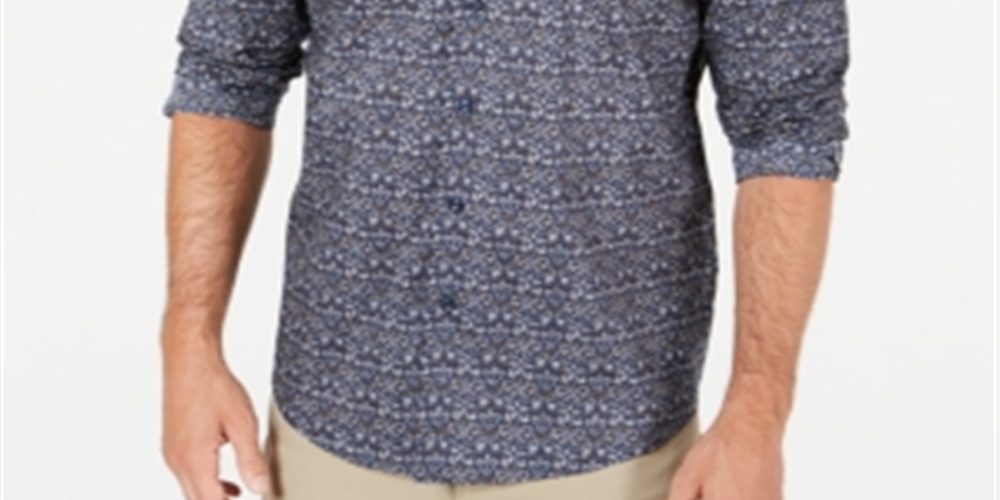 Camisa masculina de algodão com estampa de tapeçaria Tasso Elba, azul, tamanho 2XL