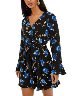 Vestido com estampa floral As U Wish Junior's Surplice - Preto, tamanho médio