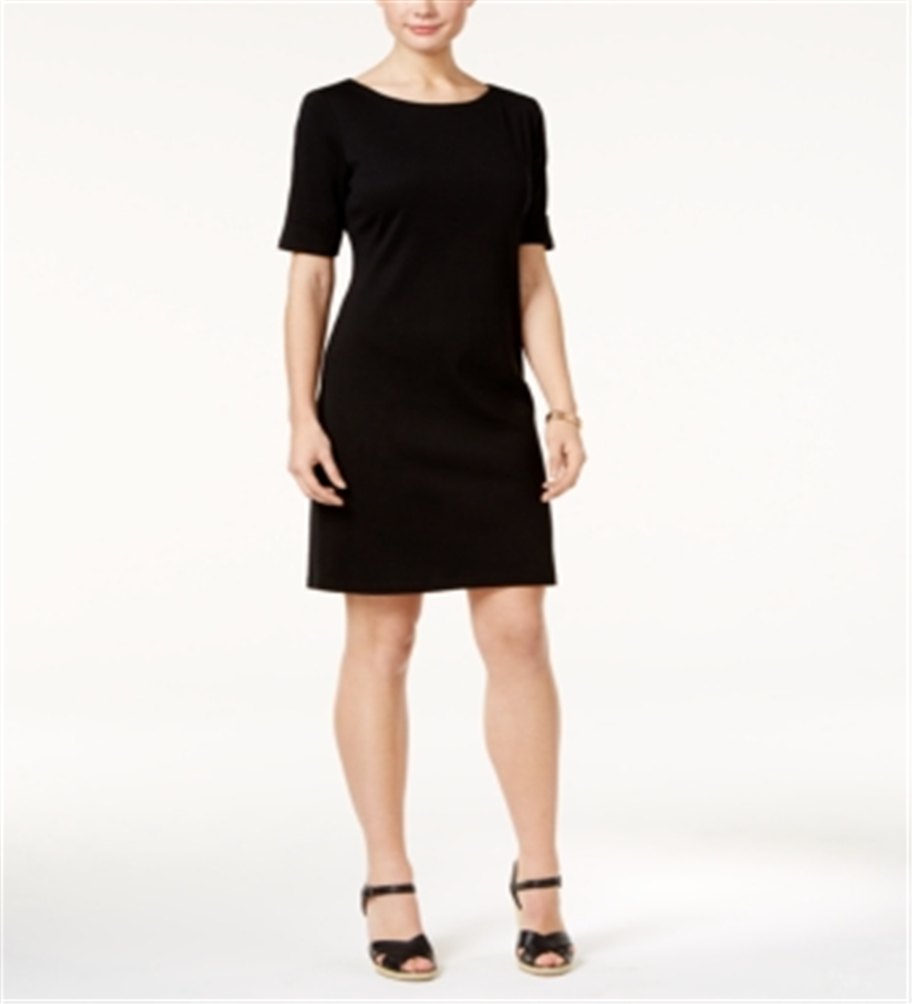 Vestido feminino Karen Scott de algodão com manga cotovelo, preto, tamanho pequeno médio
