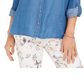 Camisa utilitária jeans feminina Charter Club, azul, tamanho médio
