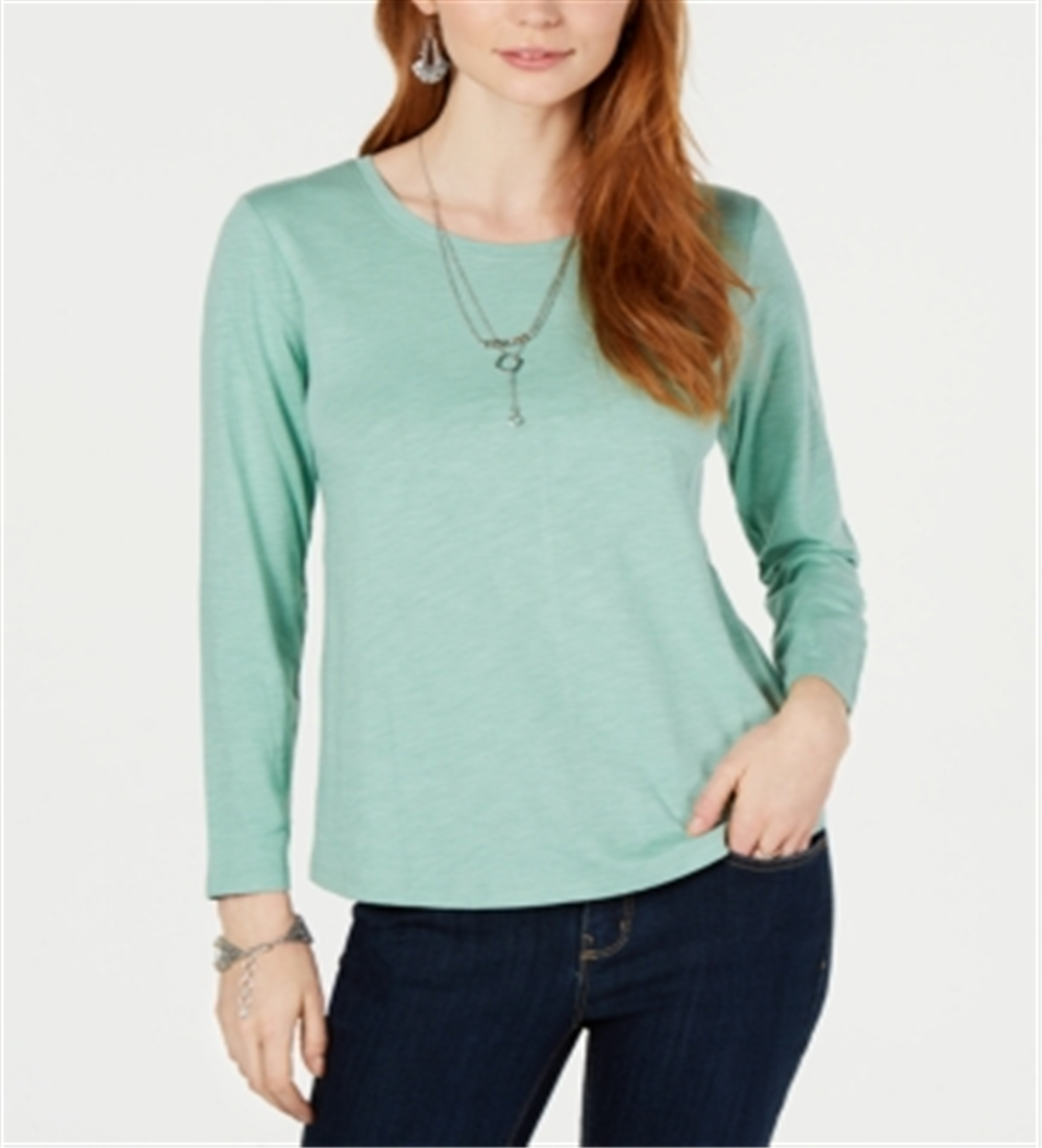 Blusa feminina de manga comprida e gola redonda, estilo &amp; co, verde, tamanho extragrande