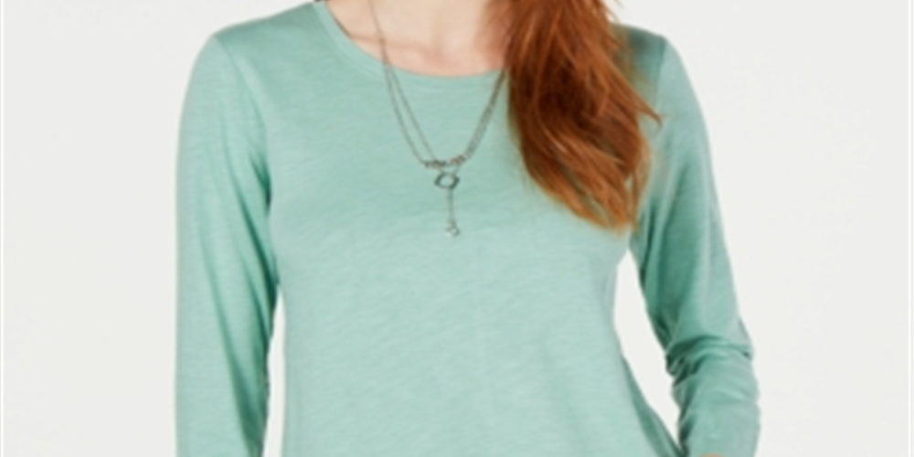 Blusa feminina de manga comprida e gola redonda, estilo &amp; co, verde, tamanho extragrande