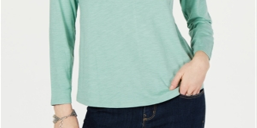 Blusa feminina de manga comprida e gola redonda, estilo &amp; co, verde, tamanho extragrande