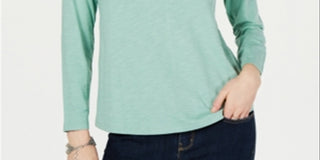 Style & Co Women's Long Sleeve Crewneck Top Green Size X-Large