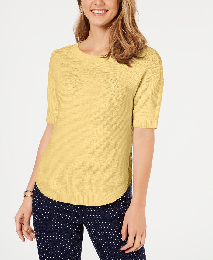 Suéter feminino de algodão com manga curta Charter Club, amarelo, tamanho XX-G