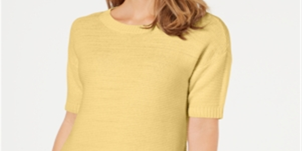Suéter feminino de algodão com manga curta Charter Club, amarelo, tamanho XX-G