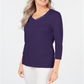 Karen Scott Blusa feminina de algodão com decote em V e acabamento em botões, roxa, tamanho M