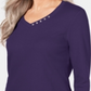 Karen Scott Blusa feminina de algodão com decote em V e acabamento em botões, roxa, tamanho M
