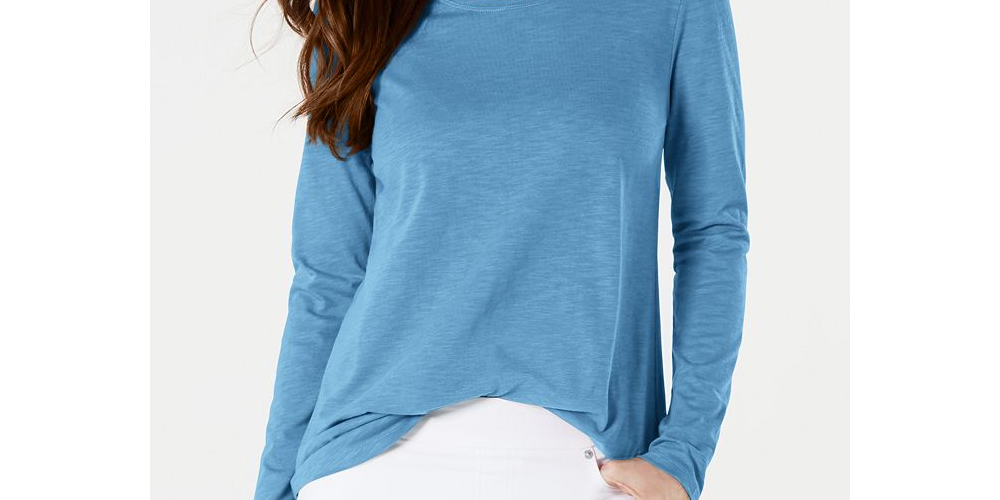 Blusa de manga comprida com gola redonda Style &amp; Co - Azul trufado rico, tamanho 2XL
