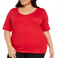 Karen Scott Top feminino plus size de algodão com decote em V, vermelho, tamanho 2XL