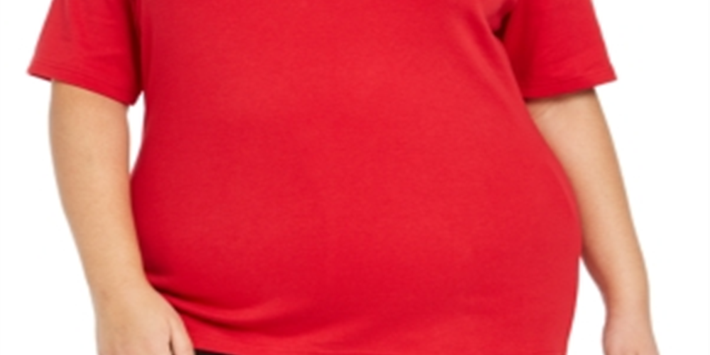 Karen Scott Top feminino plus size de algodão com decote em V, vermelho, tamanho 2XL