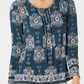 Blusa feminina estilo &amp; co azul-petróleo ikat manga comprida decote redondo verde tamanho pequeno pequeno