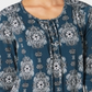 Blusa feminina estilo &amp; co azul-petróleo ikat manga comprida decote redondo verde tamanho pequeno pequeno