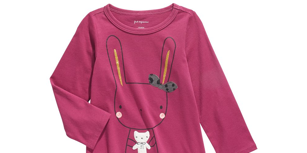 Camiseta infantil First Impressions Baby Girls Cotton Bunny &amp; Bear - Magenta Rose Purple Tamanho 12M