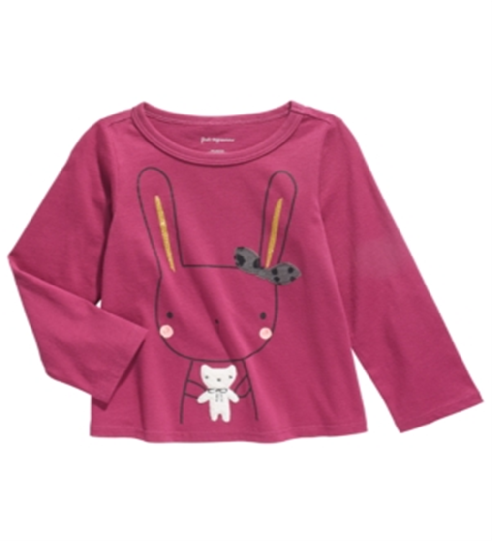 Camiseta infantil First Impressions Baby Girls Cotton Bunny &amp; Bear - Magenta Rose Purple Tamanho 12M