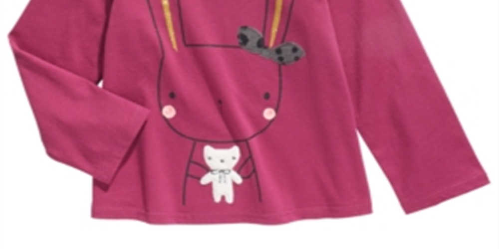 Camiseta infantil First Impressions Baby Girls Cotton Bunny &amp; Bear - Magenta Rose Purple Tamanho 12M