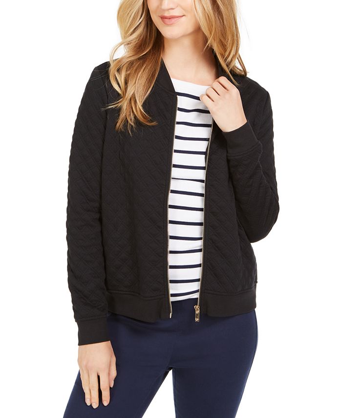 Jaqueta bomber texturizada Charter Club Petite, branca, tamanho pequeno