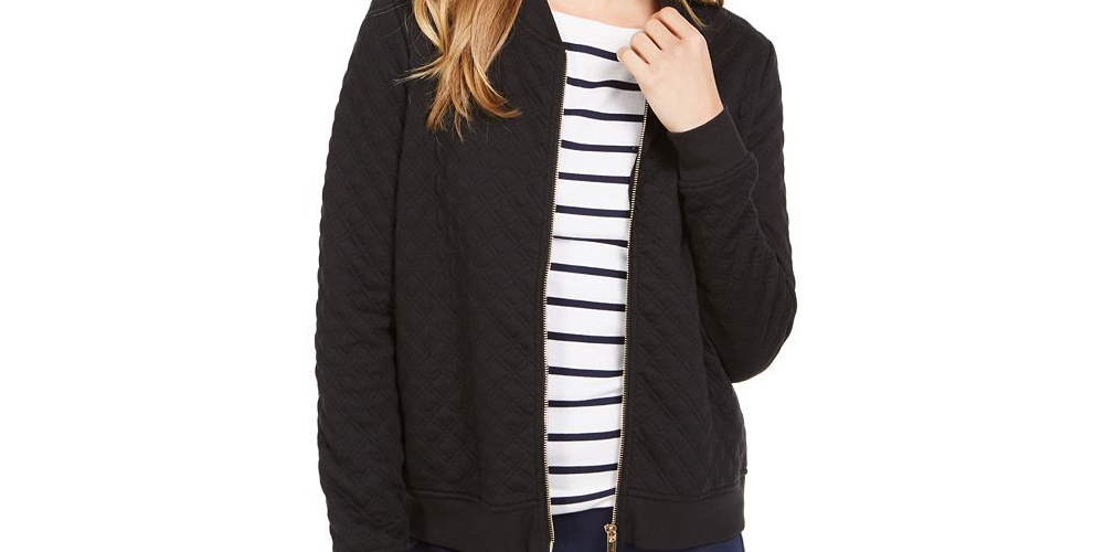 Jaqueta bomber texturizada Charter Club Petite, branca, tamanho pequeno