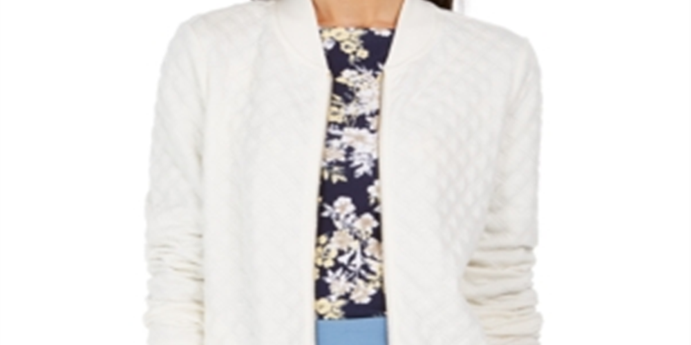 Jaqueta bomber texturizada Charter Club Petite, branca, tamanho pequeno