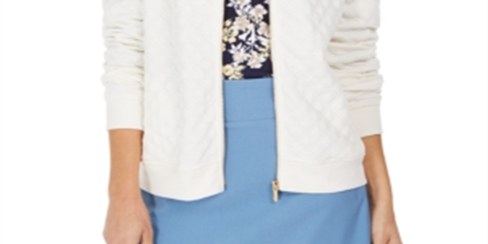 Jaqueta bomber texturizada Charter Club Petite, branca, tamanho pequeno